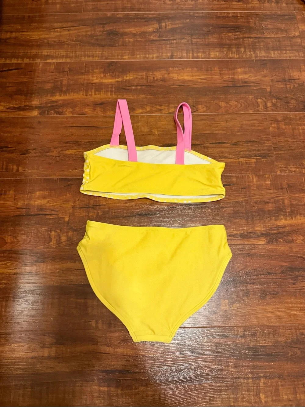 Cat & Jack Yellow Polka Dot Bikini Top with Pink Straps and Solid Yellow Bottom